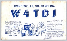 1952 QSL Postcard W4TDJ Lowndesville SC Ham Radio W9GUX Gary Indiana A50 picture