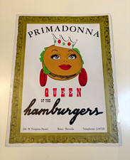 Vintage 1950’s Primadonna Cafe  Menu Reno NV “Queen of the Hamburgers” VGC picture
