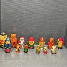 Vintage Wooden Russian Nesting Dolls Matryoshka Nutcracker Santa Mixed Lot picture