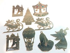 Vintage Brass Christmas Ornaments Lot Of 9 Gloria Duchin 1988 Tree 2003 Santa picture