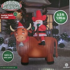 Gemmy Cowboy Santa on Bull Steer Airblown Inflatable LED Christmas Decor 6.5 FT picture
