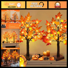 TURNMEON Fall Decor 2 Pack 24 Inch Prelit Fall Maple Tree 48 LEDs Timer picture