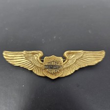 Vintage Gold Tone Brass Harley Davidson Bar & Shield Pilot Wings Safety Pin 3