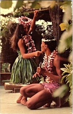 Hawaiian Hula Dance Wahine Grass Skirt Plumeria Ukulele Postcard picture