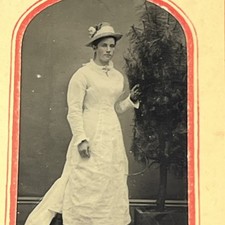 Antique CDV Carte de Visite Photo Victorian Woman Lady White Dress Hat 1800s picture