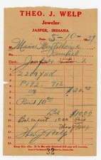 1931 Theo J. Welp Jeweler Receipt Jasper Indiana Antique Jewelry Store Ephemera picture