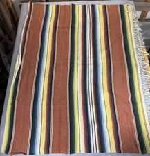 1940s 50s Vintage Mexican Saltillo Serape Blanket Center Diamond Fringe 60”x84” picture