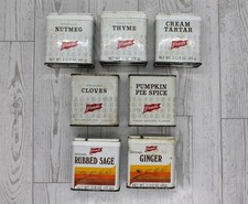 Vintage French's Spice Tins Lot of 7 Nutmeg Thyme Cloves Ginger Sage Kitchen picture