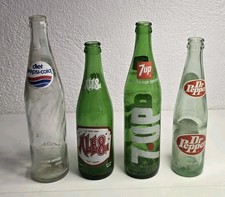 Vintage Soda Bottle Lot of 4 Dr Pepper 10-2-4 Diet Pepsi 7Up Ale-8-One Glass VTG picture
