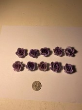 X8 Lot of 10 Small Purple Porcelain Roses Lamp Chandelier Flowers Japan picture