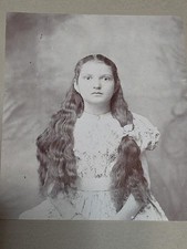 Antique Photo Girl Extremely Long Wavy Hair Lace Dress Crescent Pendant 7x5 picture