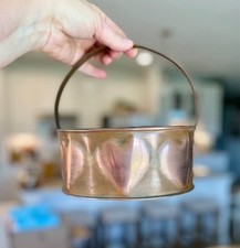 Vintage Copper Heart Basket W/Handle Beautiful Patina Handmade Decor picture