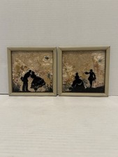 Vintage 1930’s Fisher Milkweed Hand Painted Reverse Silhouette Artwork Set Of 2 picture