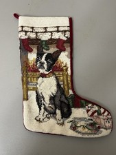 Vintage Boston Terrier Needlepoint Stocking Dog picture