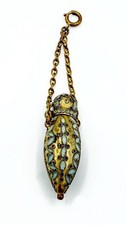 Antique 1800s Gold-Tone & Enamel Chatelaine Perfume Scent Bottle picture