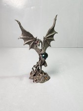 Perth Pewter 1987 Winged Dragon w Ruby Eyes & Crystal Ball By Jedidiah picture