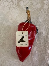 VINTAGE 1990s LUNDBERG STUDIOS CHILI PEPPER Hand Blown Glass ornament 5 in picture