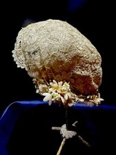 Antique Handmade Point de Gaze Lace Bridal Headpiece With Wax Flowers CreamColor picture