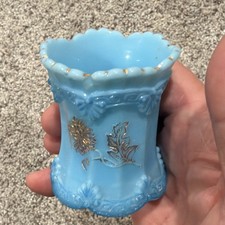 Vintage 1899 Northwood Blue Sprig Chrysanthemum Toothpick Holder Old Custard picture