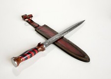 Medieval 266 Layer 56 HRC 18” Damascus Dagger SHARP Red/Black Wood Handle Superb picture