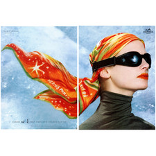 2000 PRINT AD, Hermes Paris Feux Du Ciel Silk Twill Scarf Fashion Y2k 00's Ad picture