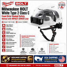  Milwaukee BOLT White Type 2 Class C Front Brim Vented Safety Helmet with IMPACT picture