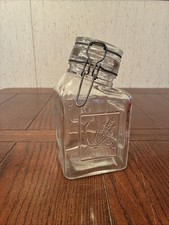 Vintage Glass Storage Jar Wheat Motif Tilt Gooseneck Bail Wire Clasp picture