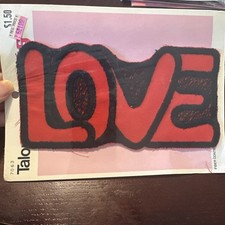 Vintage Large LOVE Patch Applique Red Black Mod Psychedelic Sew On 1970s 7x3.5” picture