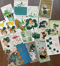 Vintage Used 50s / 60s Paper St Patrick’s Day Holiday Greeting Cards Lot 20pc picture