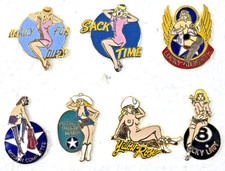7 Vintage USAF Army Nose Art Pinup Girl Lapel Hat Pin Tie Tac WWII picture
