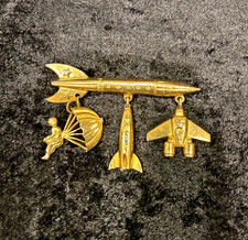 Vintage 1960s NASA Rocket Dangle Charm Brooch Pin Mid Century Space Age Jet picture