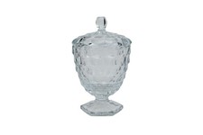 Vintage Fostoria American 2056/347 Cube Clear Glass Footed Candy Dish Jar & Lid picture
