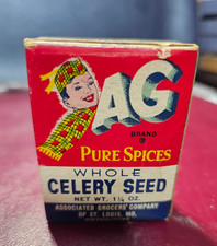Vintage AG Associated Grocers Celery Seed  Spice TIN GREAT ARTWORK AG GIRL picture