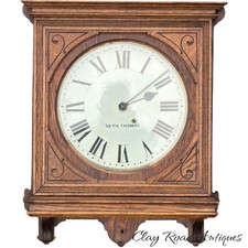 antique  SETH THOMAS OFFICE # 5 8 DAY WALL clock oak 1905 working school piece picture