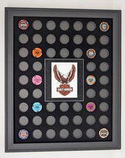 54 HARLEY DAVISON POKER CHIPS (NOT INCLUDED) WALL DISPLAY PICTURE FRAME picture