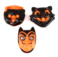 Vintage Halloween Fun World Plastic Owl Cat Devil Clicker Noise Makers Toy picture