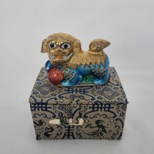 Vintage Chinese Cloisonné Enamel Foo Dog Guardian Lion Figurine Turquoise #2 picture