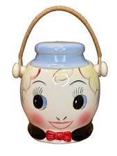 VTG PY Japan Boy Ceramic Biscuit Barrel Cookie Jar w/Cane Handle Kitsch HTF Rare picture