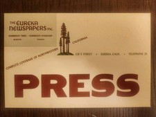 Vintage 1950s Eureka CA. Humboldt Times Newspaper Media Press Pass Placard picture