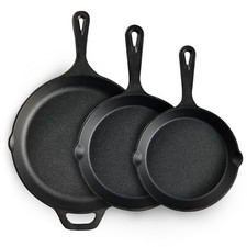 3-Piece Cast Iron Skillet Set - Pre-Seasoned Frying Pans 6