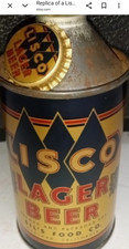Replica of a Lisco Lager Cone Top Beer Can Rainier Brewing With Cork Bottle Cap picture