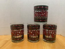 VTG Houze Art Season's Greetings Lowball Double Old Fashioned Glasses MCM- 4 set picture