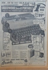 1955 newspaper ad for Underwood Jewell Portable typewriter - features listed picture