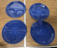 Set Of 4 Vintage Enamelware Divided 11” Metal Camping Plates picture