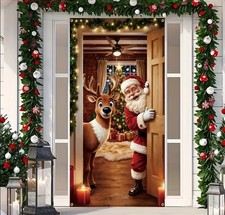 Christmas Door Banner Cover 71x35 Inch Santa Claus and Reindeer picture