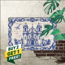 Portuguese Azulejo Tile Style Metal Sign Vintage Kitchen Wall Decor picture