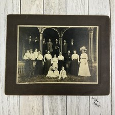 BEAUTIFUL Antique Cabinet Card Photo 1890s 1900 Fashion Family Reunion Porch Wow picture
