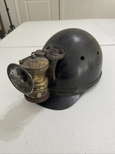 Vintage MSA Comfo Cap Coal Miner Helmet Auto-Lite Carbide Lamp Brass USA Mining picture