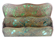 Tiffany Studios 1008 Grapevine Bronze Art Glass Letter Paper Rack c1910 picture