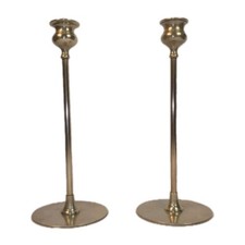 Pair of American Arts & Crafts Turned Brass Robert Jarvie  Style Candlesticks picture